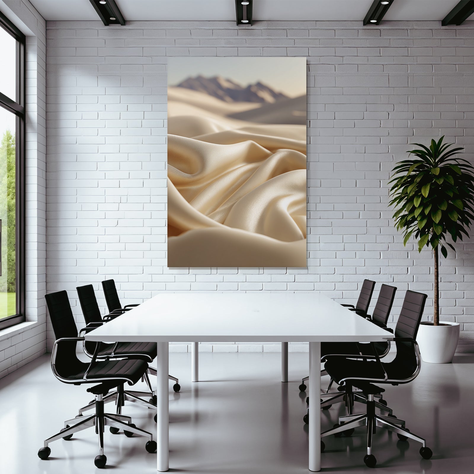 Seidenstoff Mit Fliessender Textur Und Landschaft Im Hintergrund