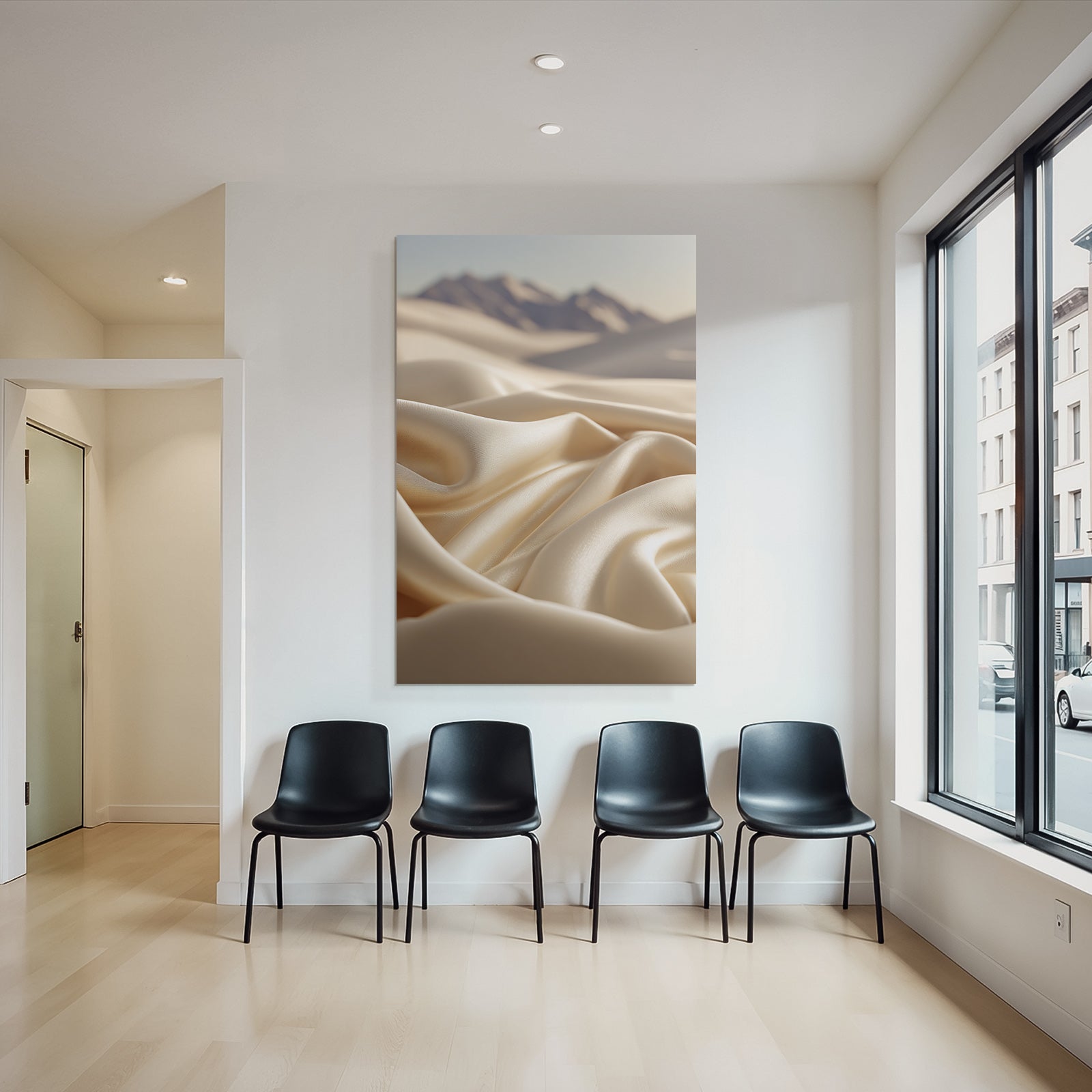 Seidenstoff Mit Fliessender Textur Und Landschaft Im Hintergrund