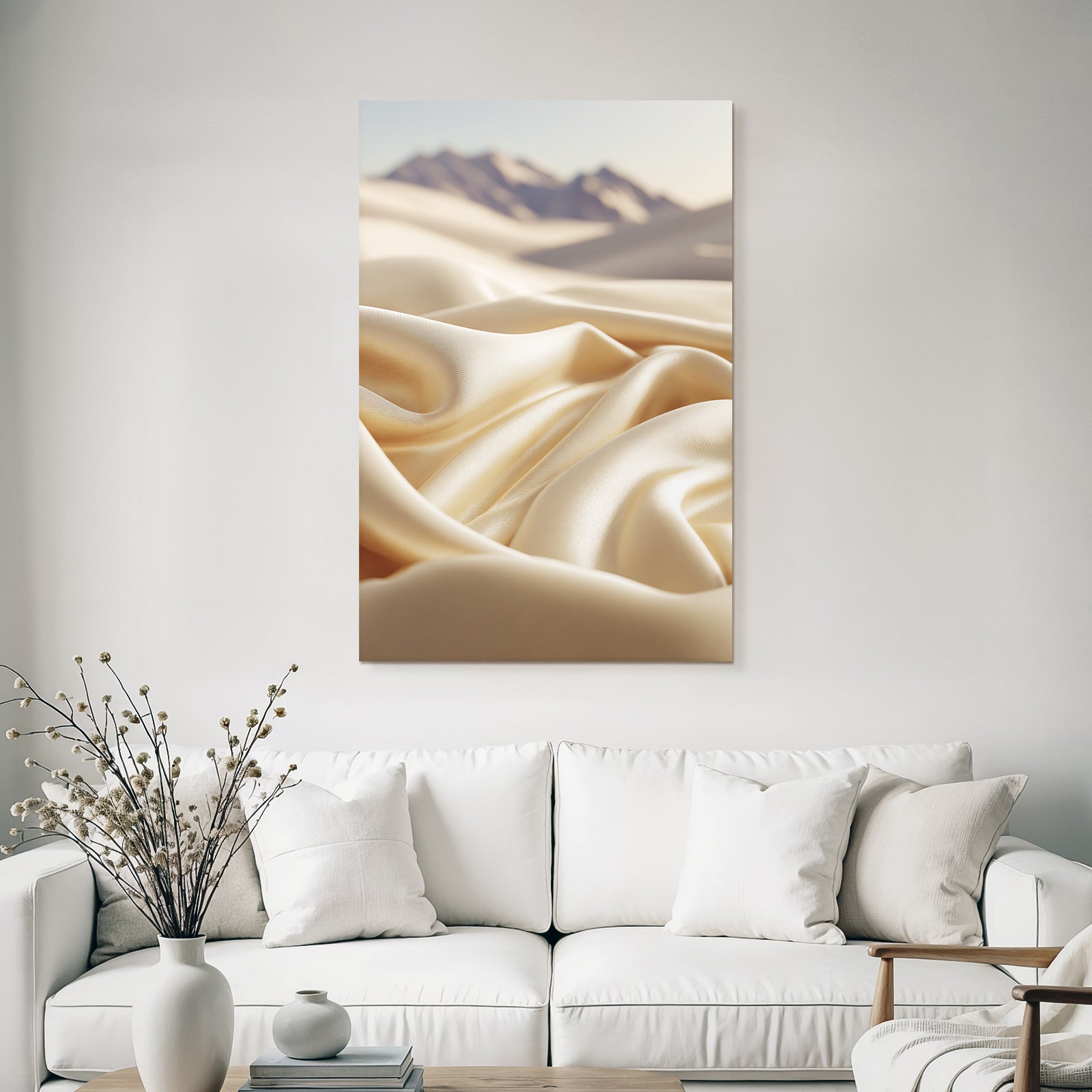 Seidenstoff Mit Fliessender Textur Und Landschaft Im Hintergrund