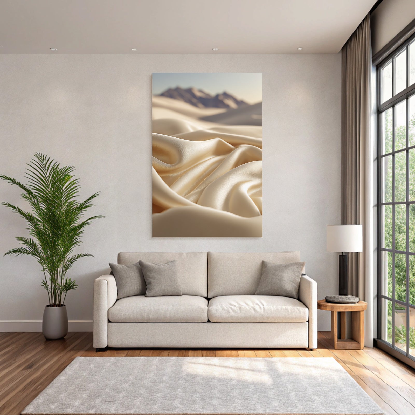 Seidenstoff Mit Fliessender Textur Und Landschaft Im Hintergrund