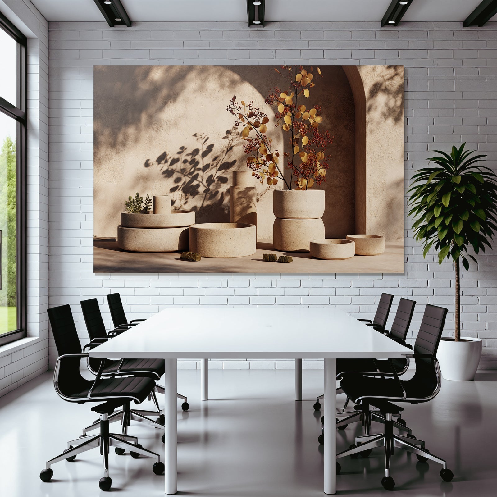 Dekorative Tonwaren Mit Dry Floral Arrangements In Erdton Palette