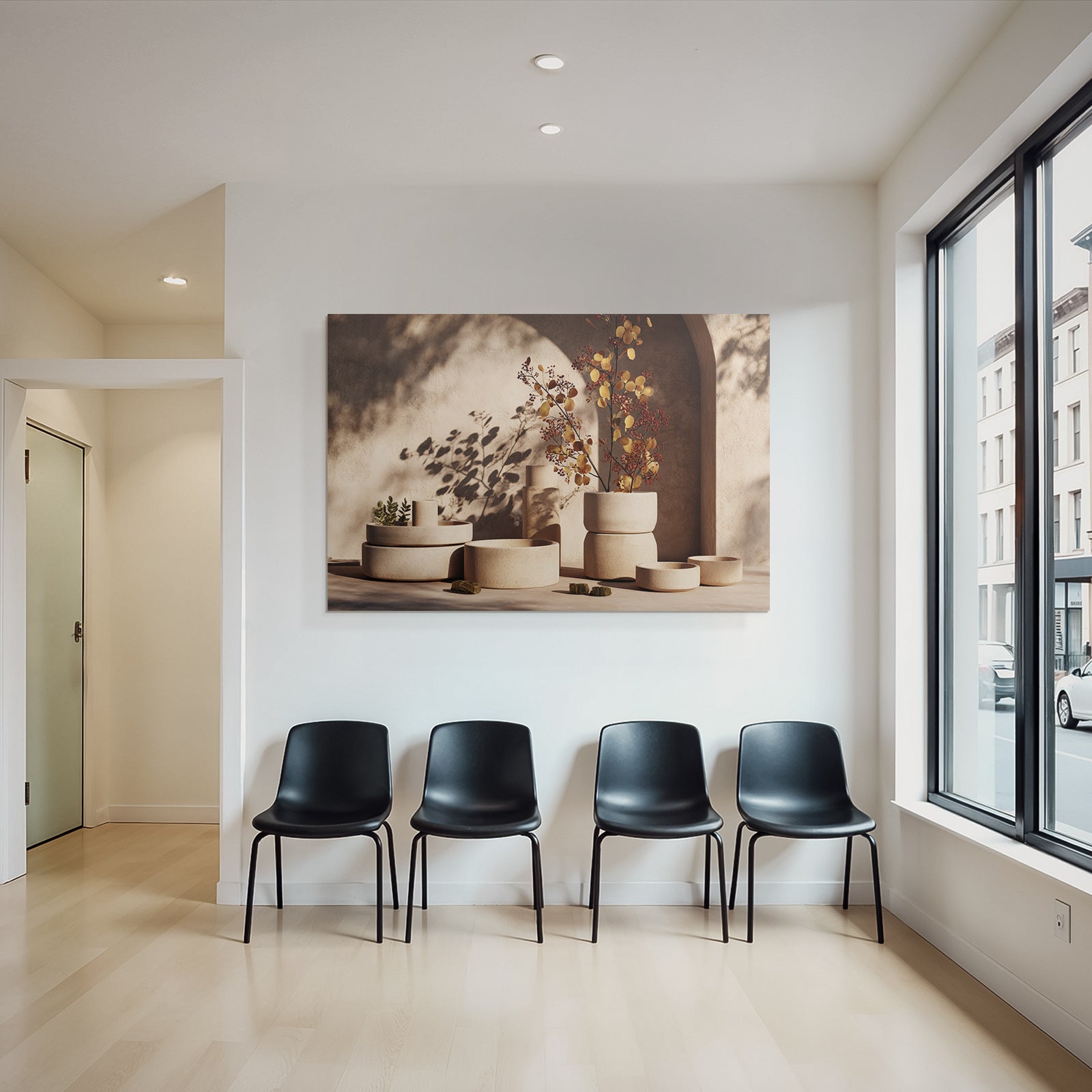 Dekorative Tonwaren Mit Dry Floral Arrangements In Erdton Palette