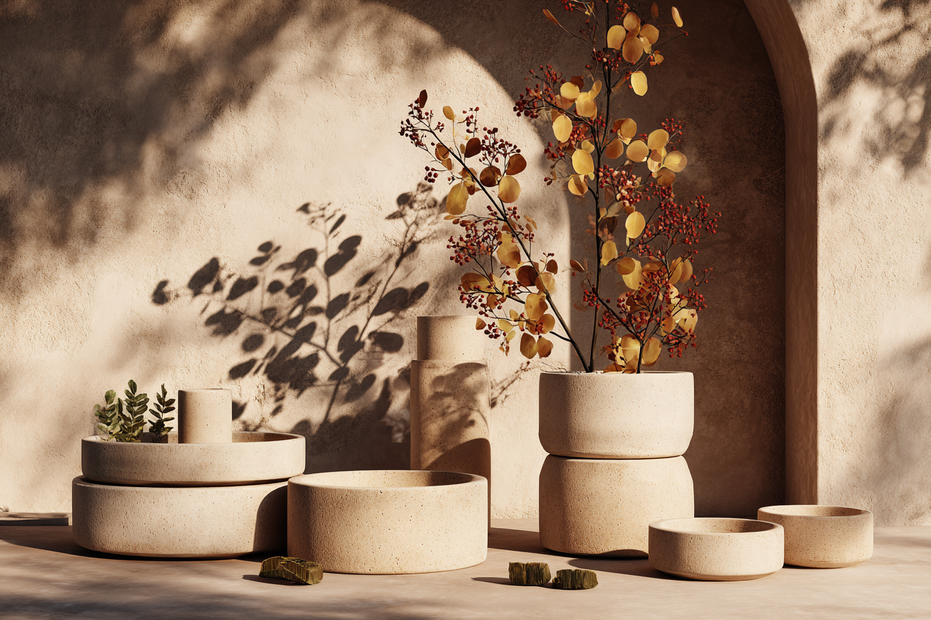 Dekorative Tonwaren Mit Dry Floral Arrangements In Erdton Palette | Gold und Beige | Farbenwelten