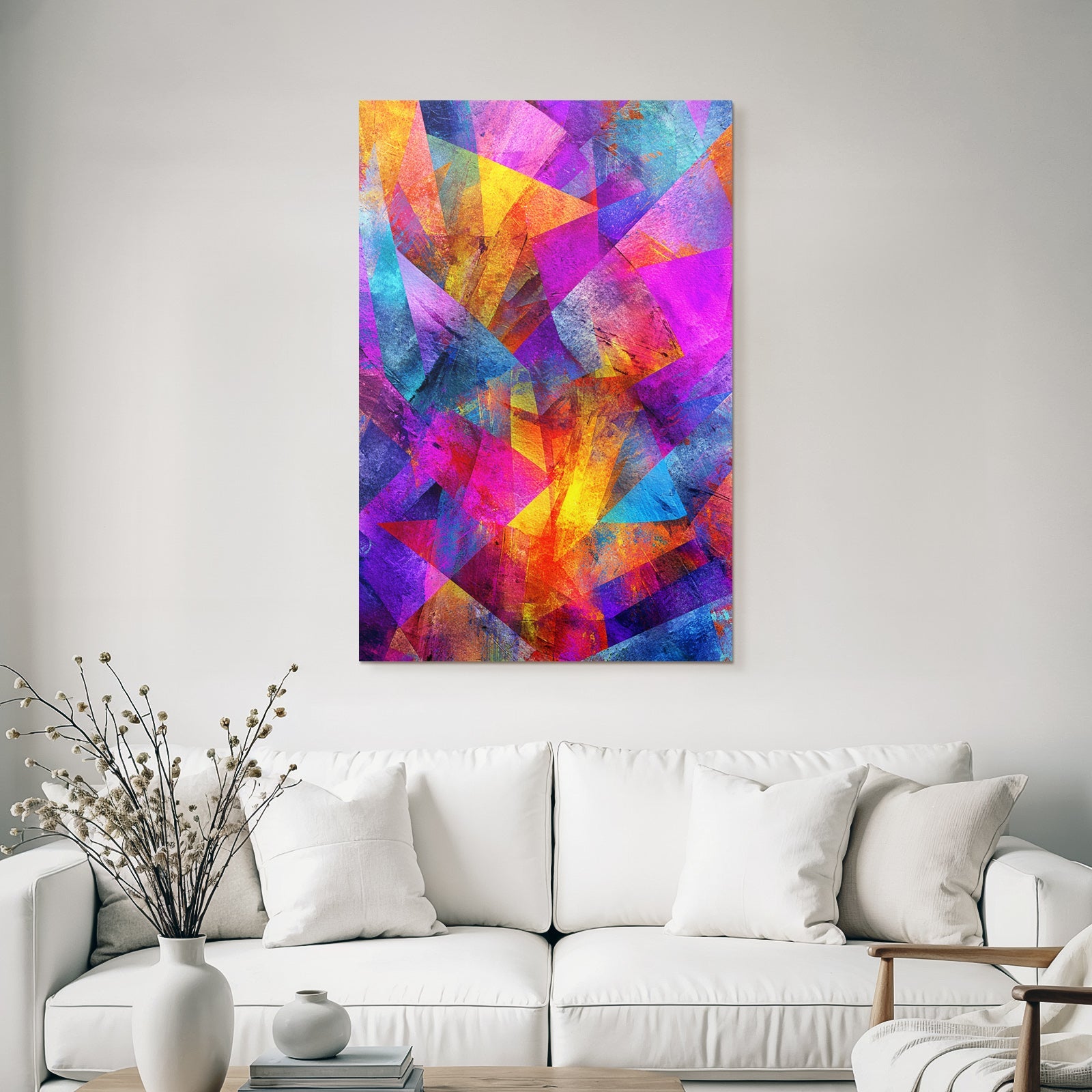 Neon and pop colors abstract art with vibrant colors polygon pattern