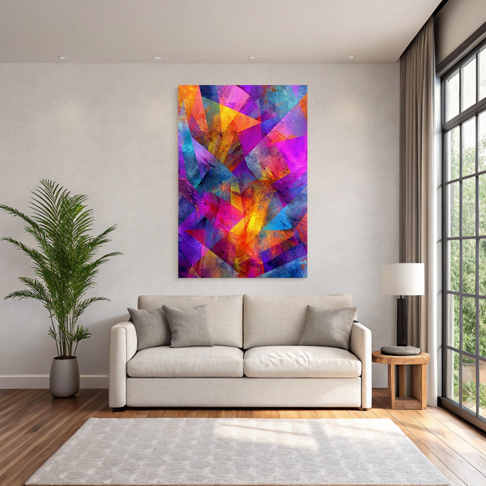 Neon and pop colors abstract art with vibrant colors polygon pattern