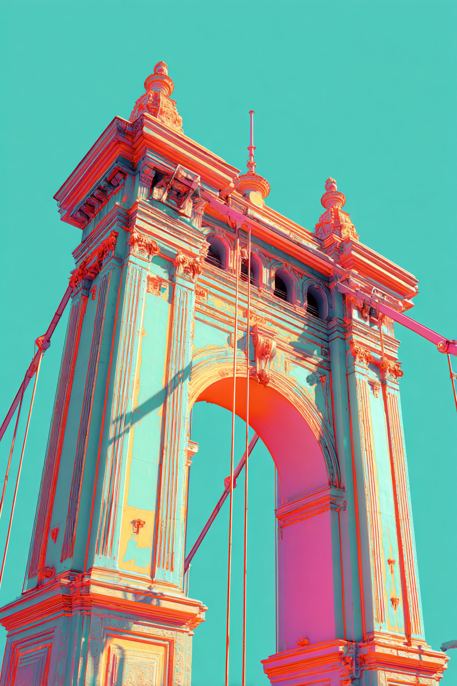 Neon Und Popfarben Digitale Gestaltung Brückenstruktur Türkis Rosa Peach | Neon und Popfarben | Farbenwelten