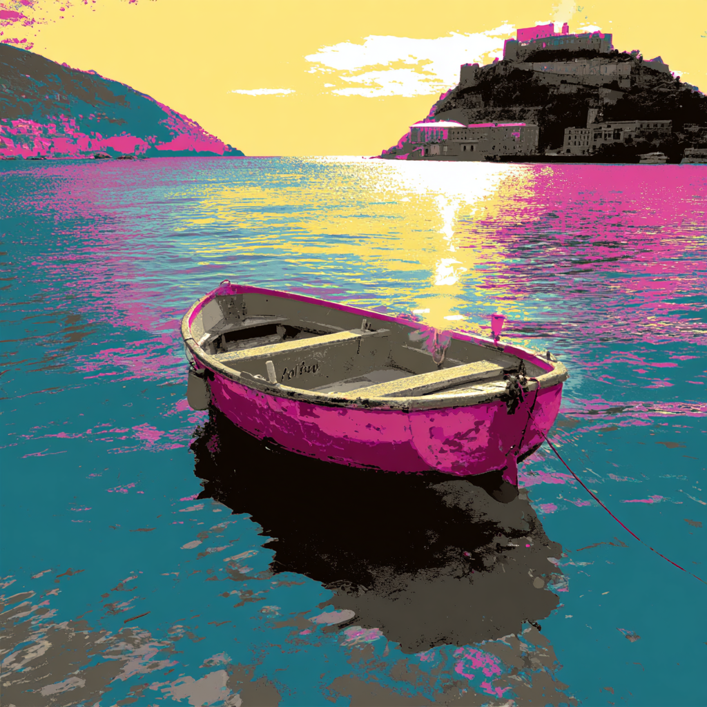 Neon Und Popfarben Bunte Boot Auf Dem Wasser Mit Land Im Hintergrund | Neon und Popfarben | Farbenwelten