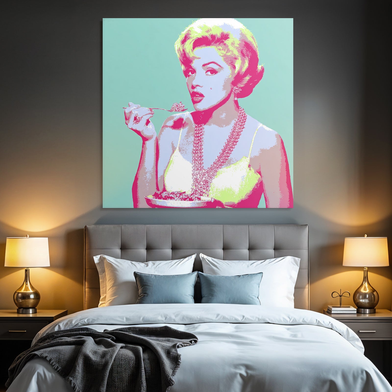 Neon Und Popfarben Glamour Und Indulgence Frau Mit Schale Und Löffel Pop Art