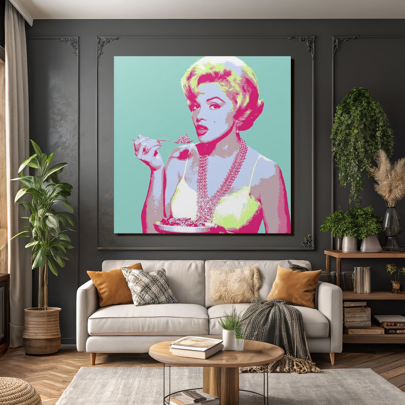 Neon Und Popfarben Glamour Und Indulgence Frau Mit Schale Und Löffel Pop Art