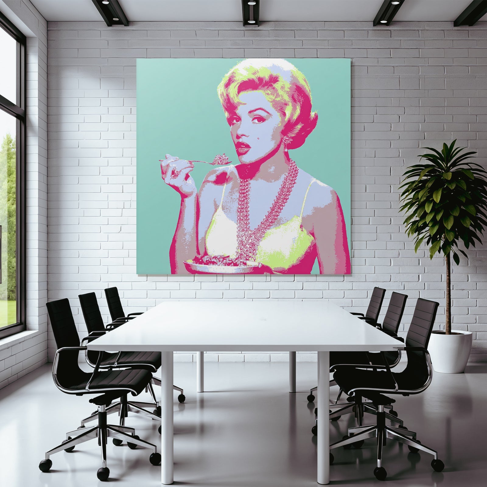 Neon Und Popfarben Glamour Und Indulgence Frau Mit Schale Und Löffel Pop Art