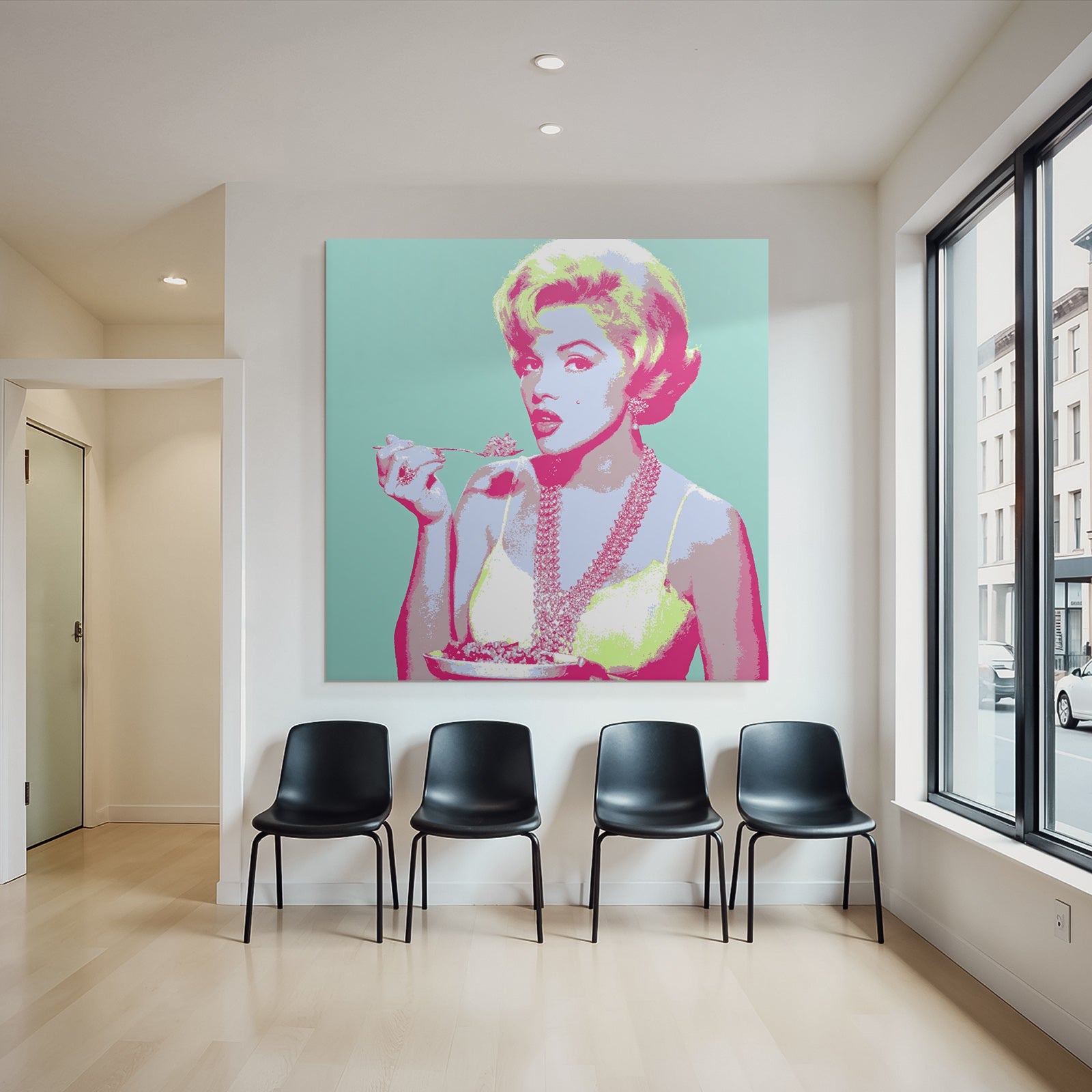 Neon Und Popfarben Glamour Und Indulgence Frau Mit Schale Und Löffel Pop Art