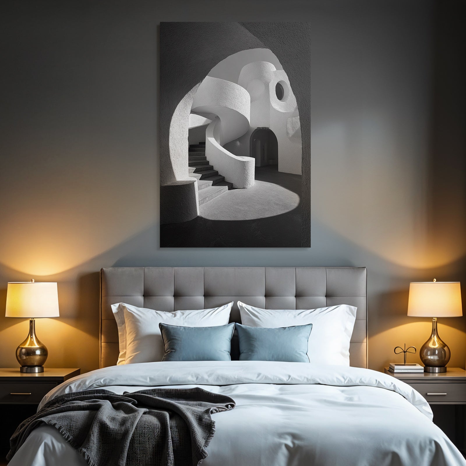 Modern Sculptural Architecture Interior Spiral Staircase Light Shadow