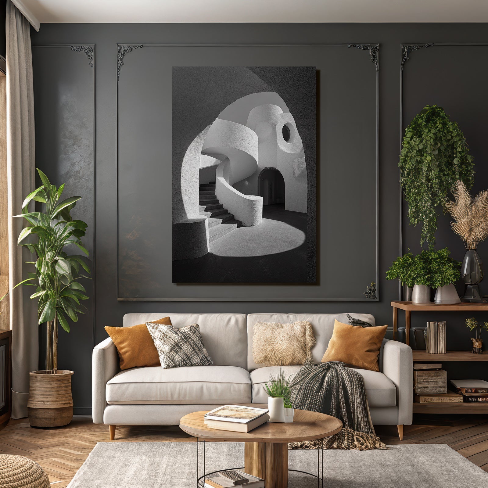 Modern Sculptural Architecture Interior Spiral Staircase Light Shadow