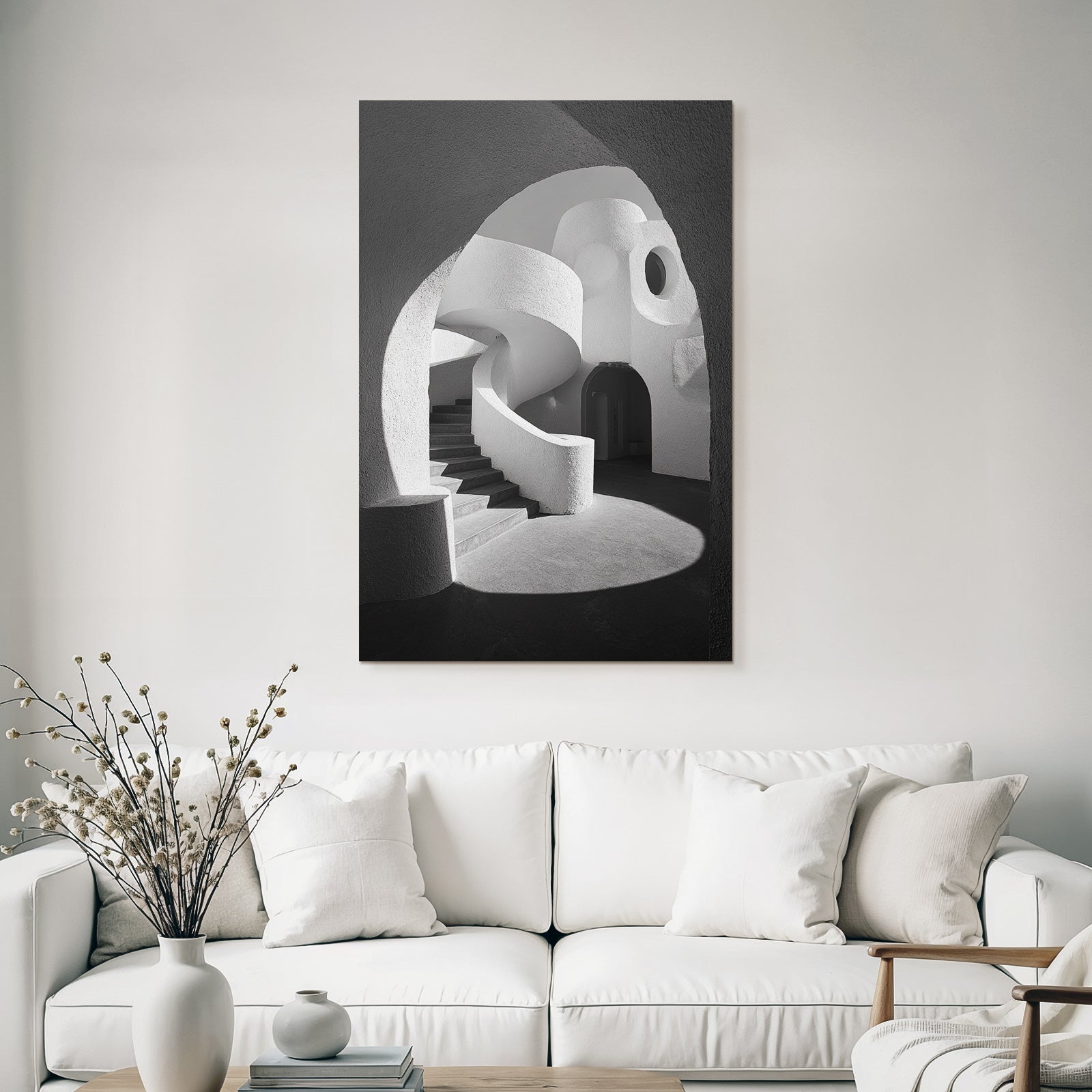 Modern Sculptural Architecture Interior Spiral Staircase Light Shadow