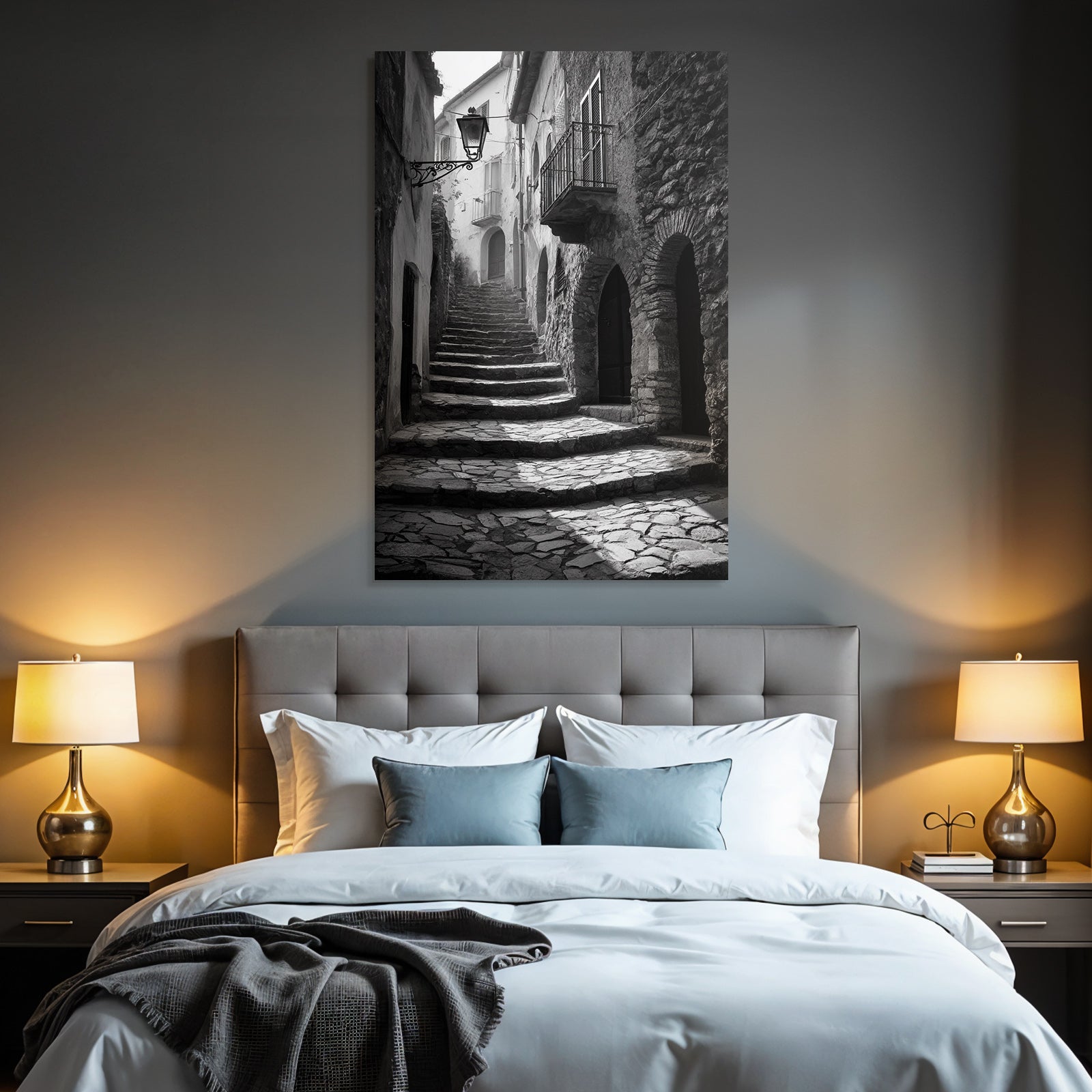 Schwarze Weiss Fotografie Der Enge Windende Treppe In Einem Alten Stein Dorf