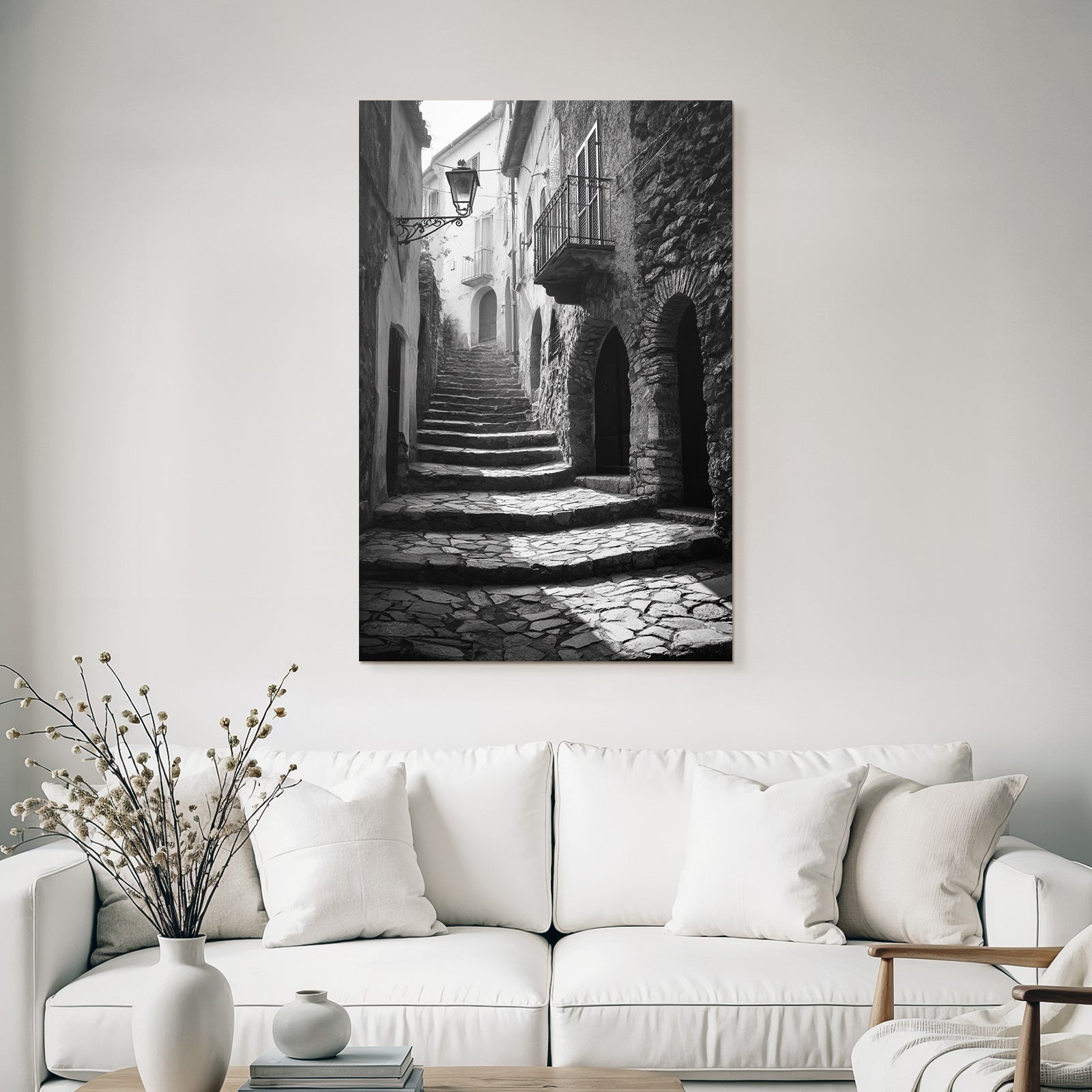 Schwarze Weiss Fotografie Der Enge Windende Treppe In Einem Alten Stein Dorf