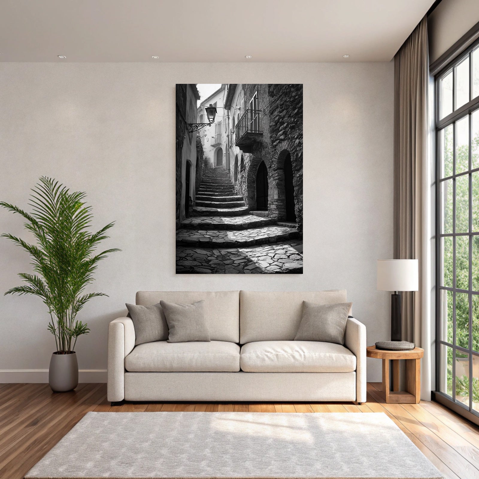 Schwarze Weiss Fotografie Der Enge Windende Treppe In Einem Alten Stein Dorf