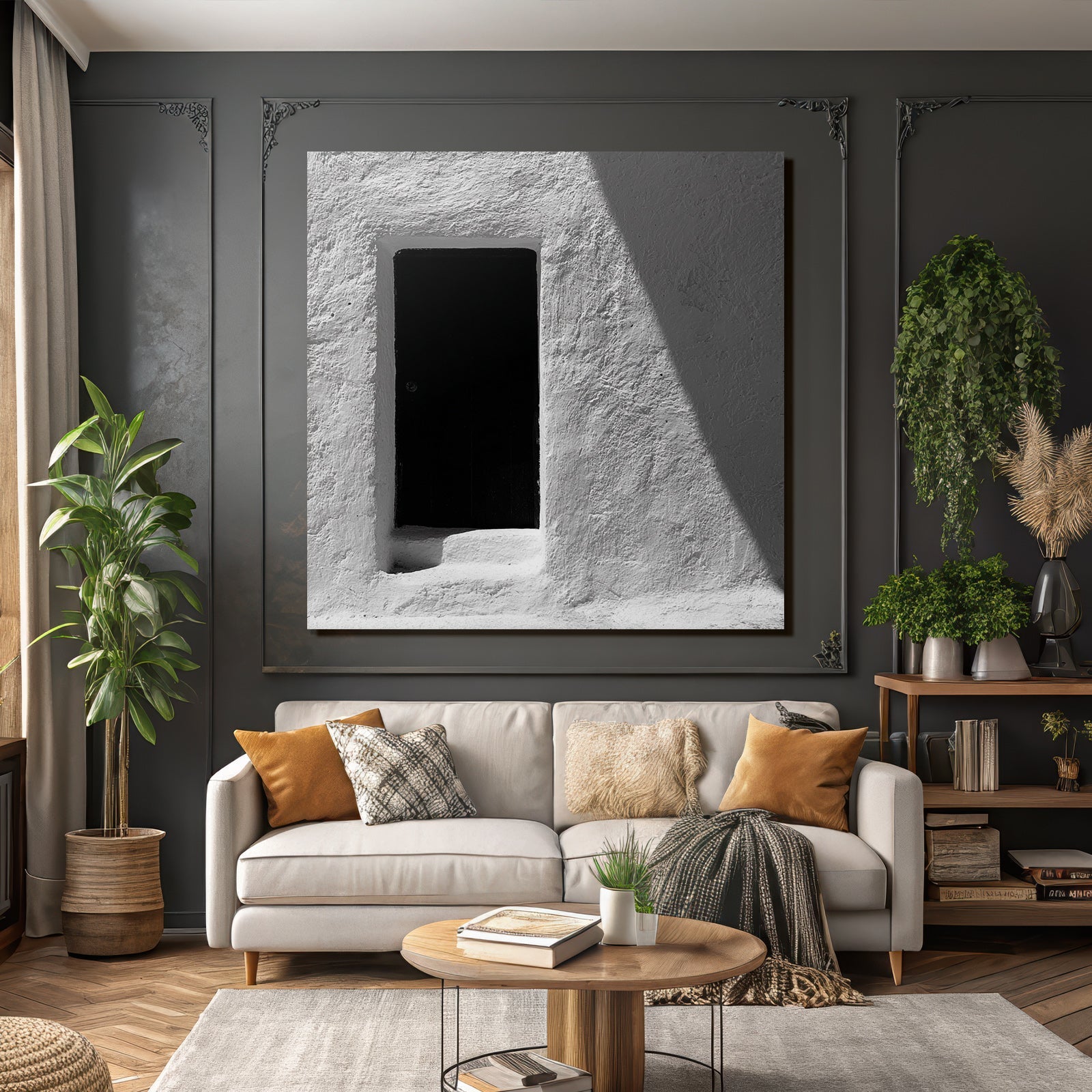 Schwarze Tür Weisse Wand Mit Schatten