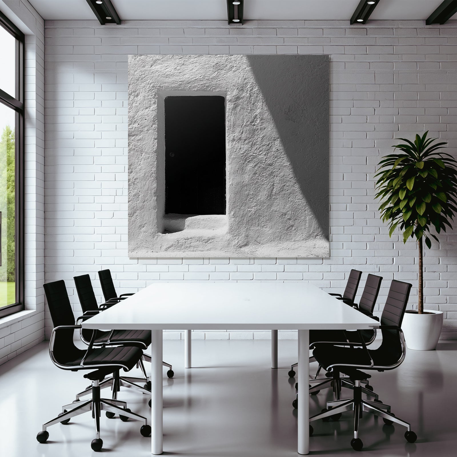 Schwarze Tür Weisse Wand Mit Schatten