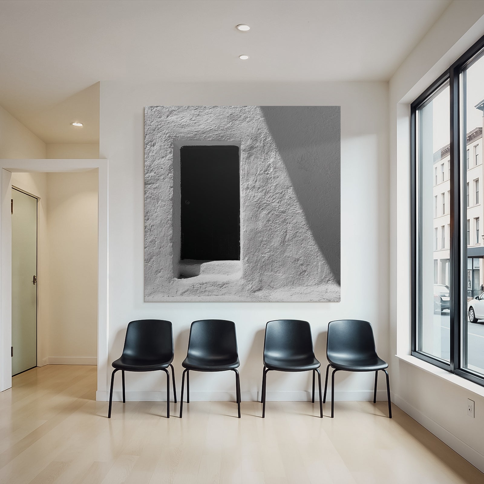 Schwarze Tür Weisse Wand Mit Schatten