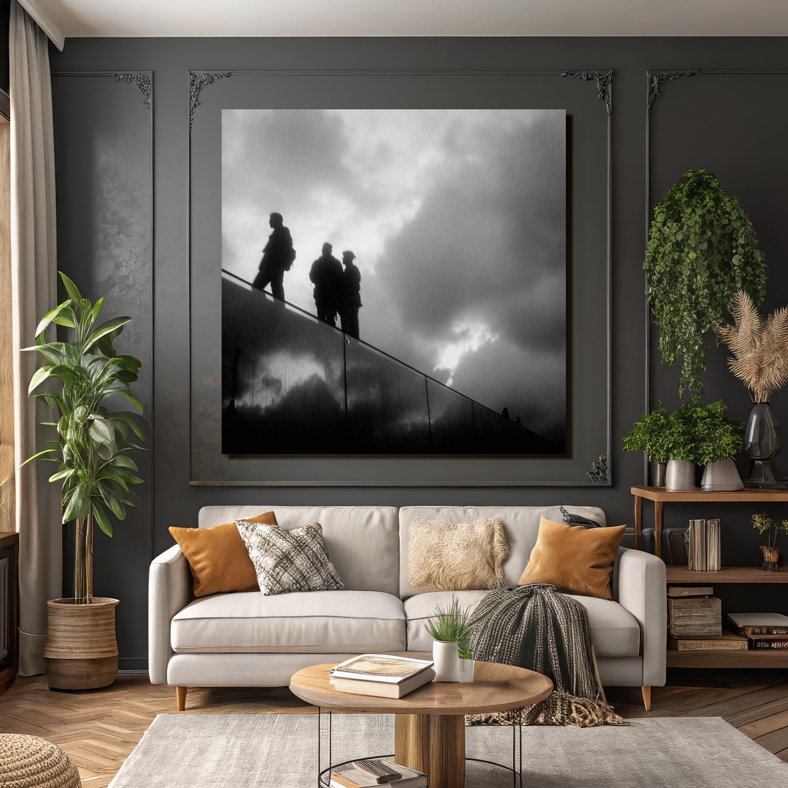 Silhoütten Von Menschen Auf Einer Erhöhten Fläche Mit Dramatischem Himmel