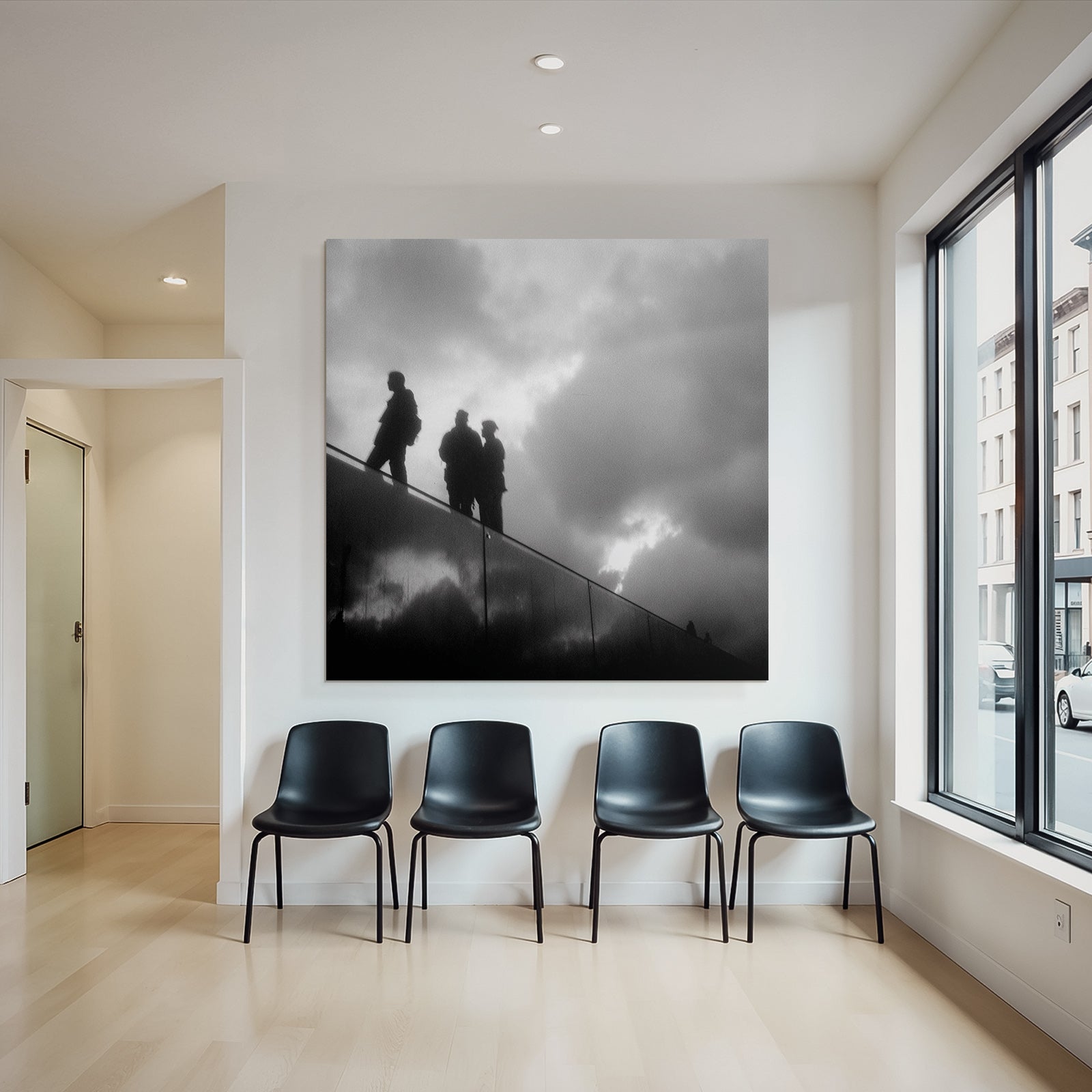 Silhoütten Von Menschen Auf Einer Erhöhten Fläche Mit Dramatischem Himmel