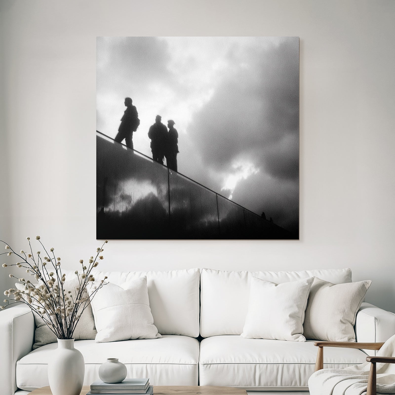 Silhoütten Von Menschen Auf Einer Erhöhten Fläche Mit Dramatischem Himmel