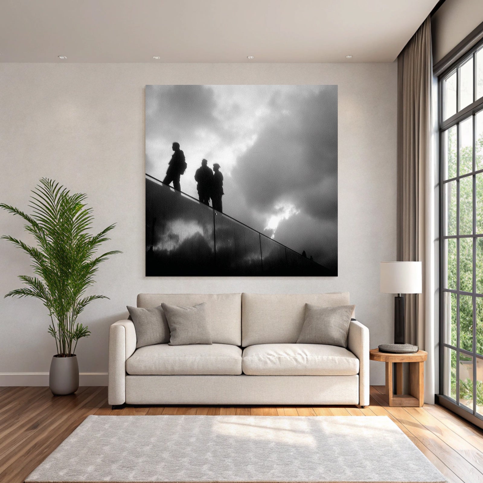 Silhoütten Von Menschen Auf Einer Erhöhten Fläche Mit Dramatischem Himmel