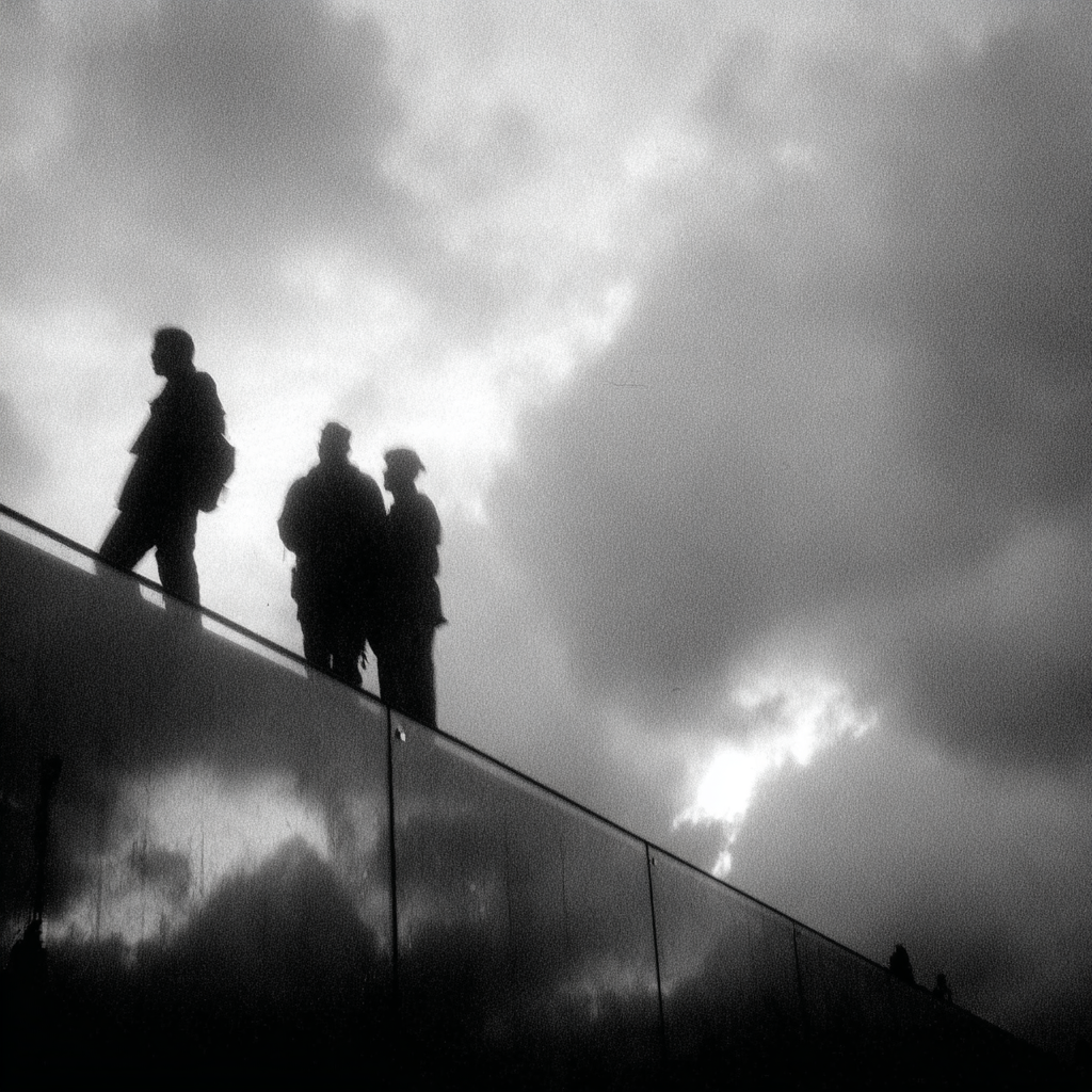 Silhoütten Von Menschen Auf Einer Erhöhten Fläche Mit Dramatischem Himmel | Schwarz Weiss | Farbenwelten