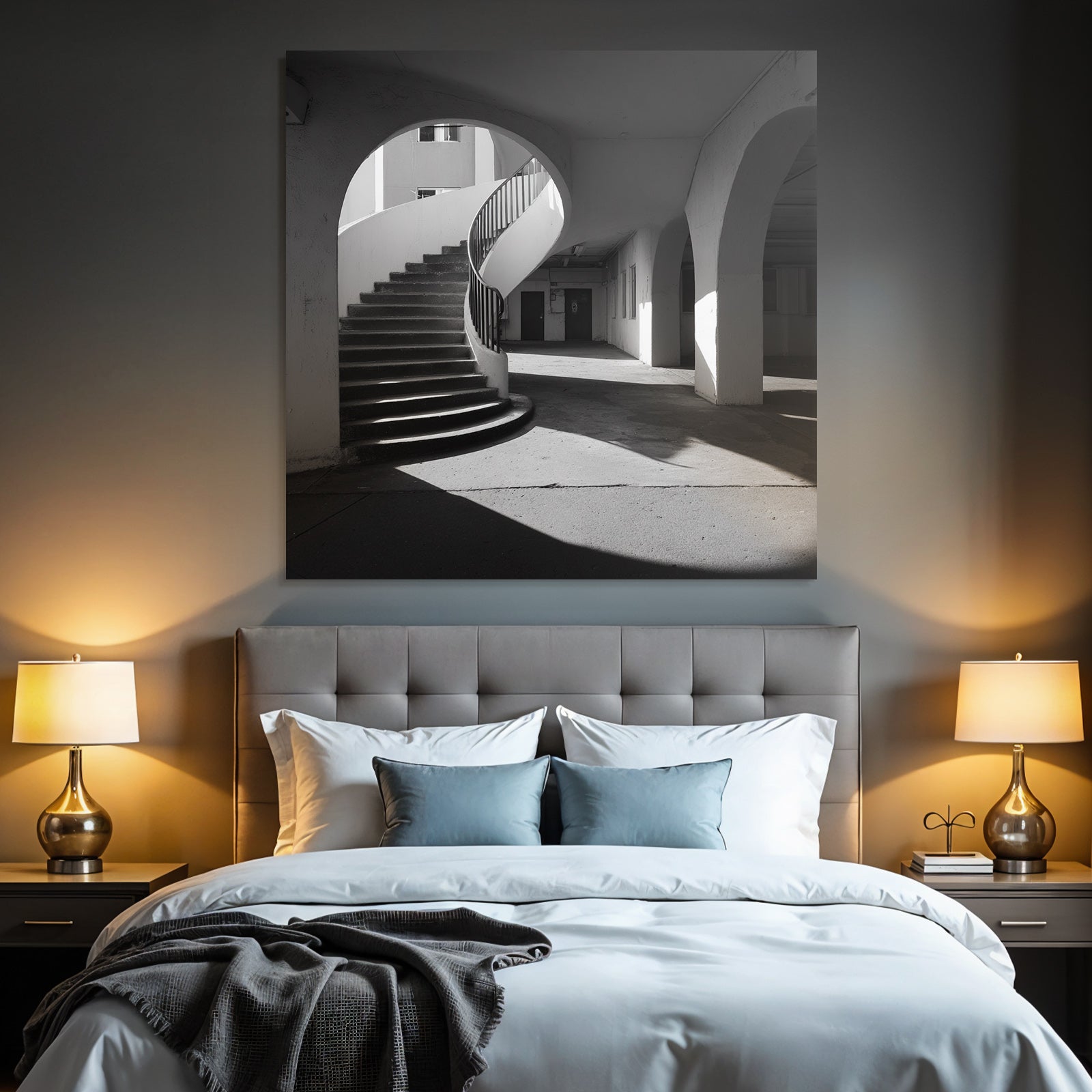 Spiral staircase against rounded arches Modern Architecture Minimalist