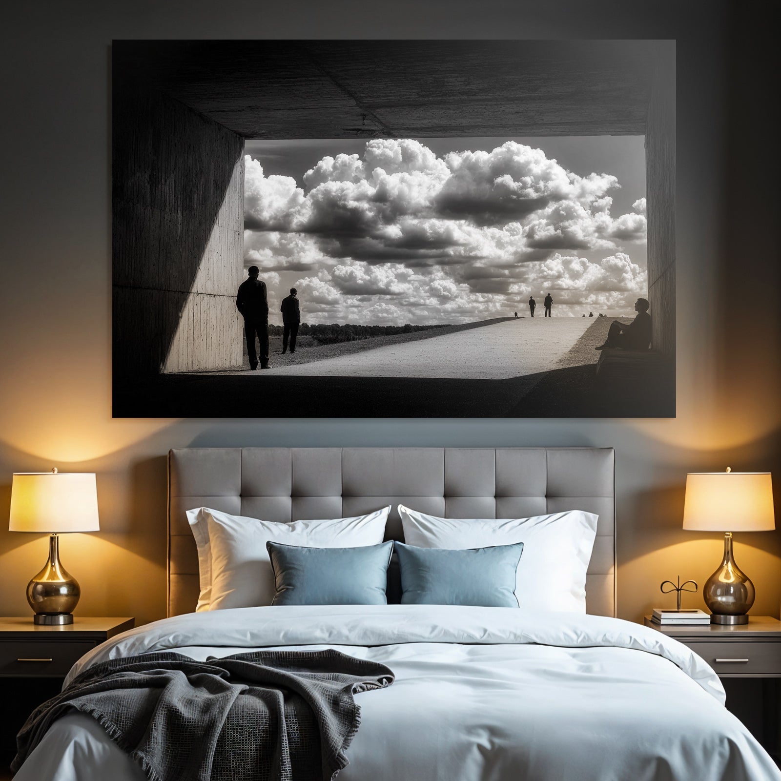 Schwarze Weiss Fotografie Figuren Silhoütte Himmel Wolken Architektur