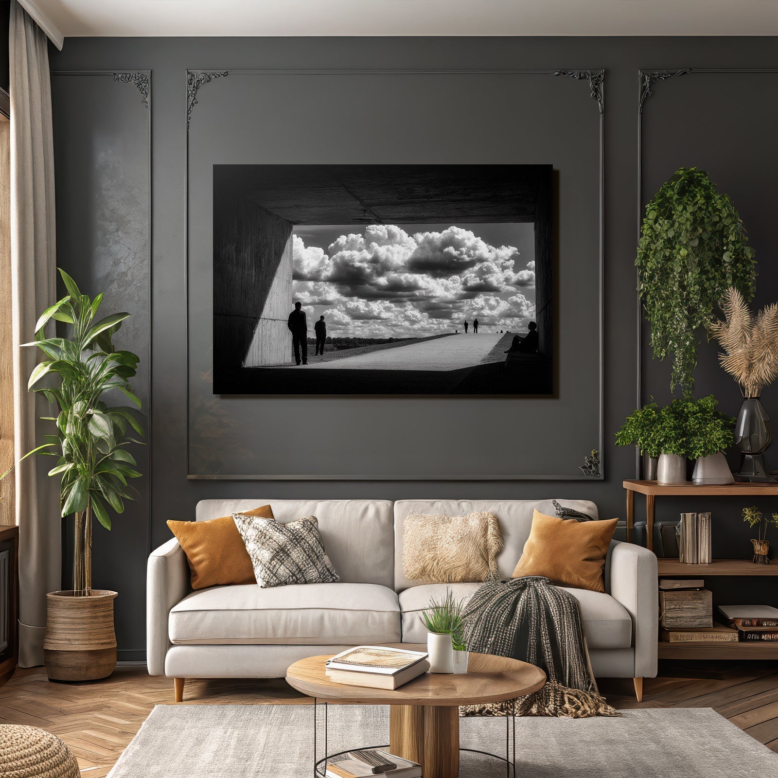 Schwarze Weiss Fotografie Figuren Silhoütte Himmel Wolken Architektur