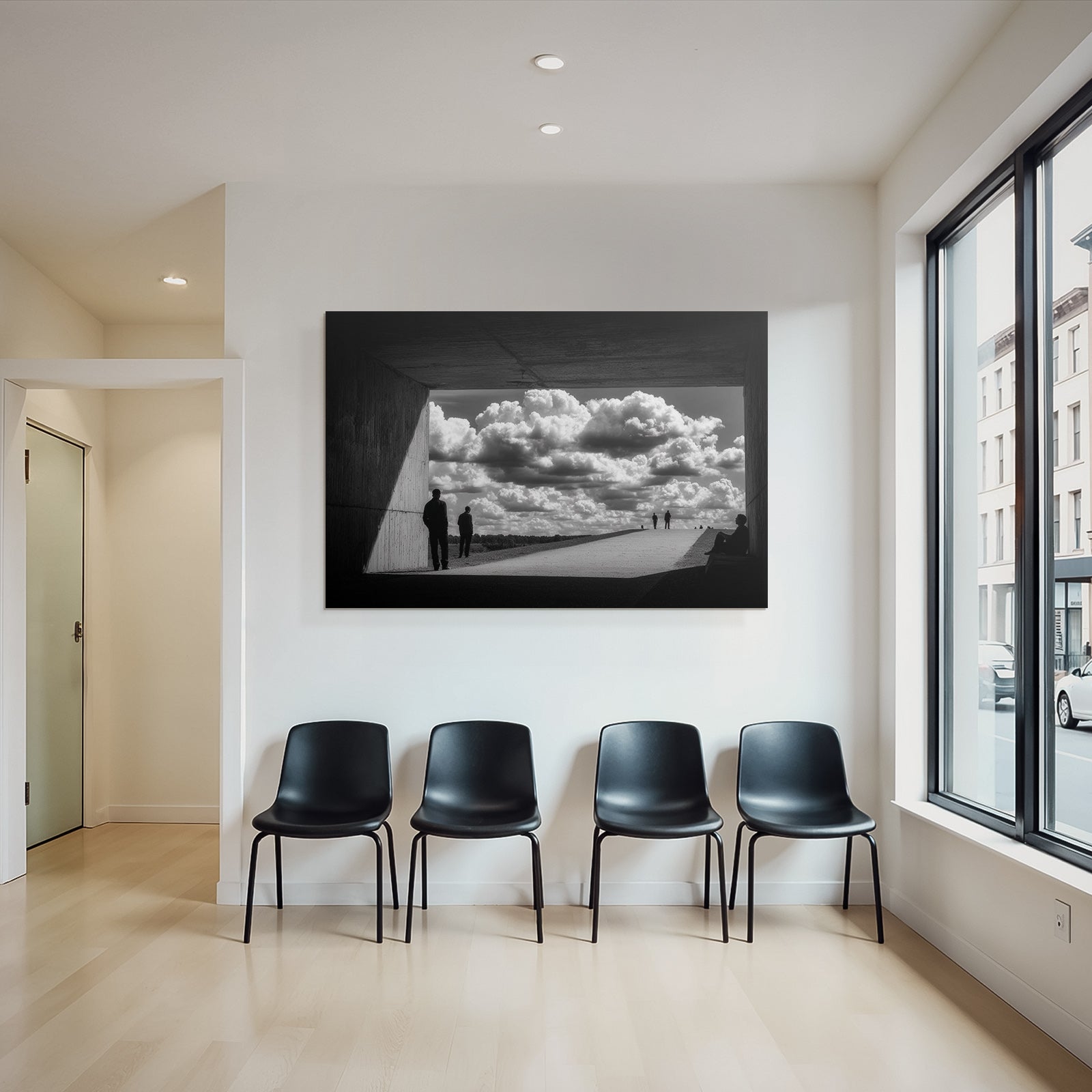 Schwarze Weiss Fotografie Figuren Silhoütte Himmel Wolken Architektur