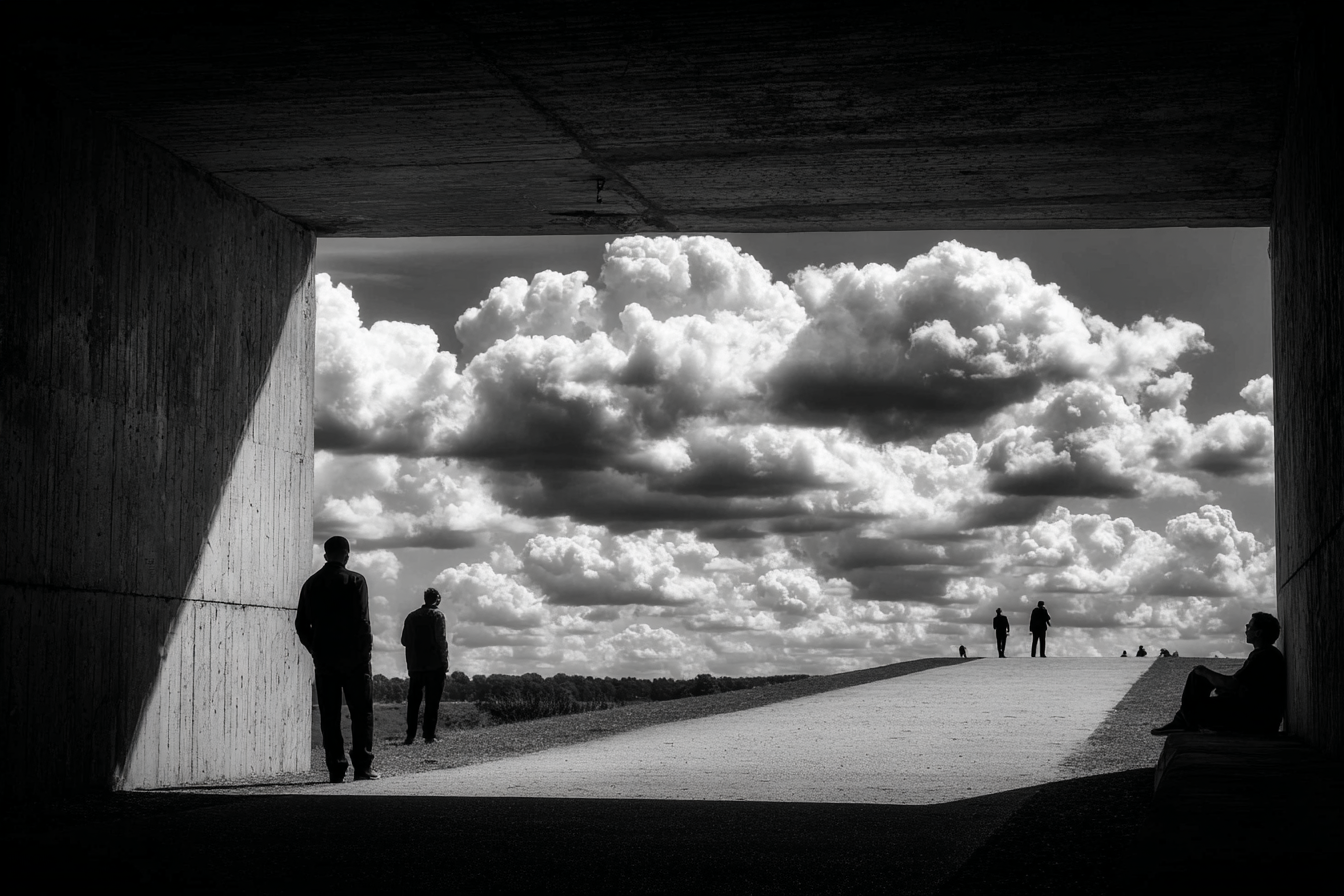 Schwarze Weiss Fotografie Figuren Silhoütte Himmel Wolken Architektur | Schwarz Weiss | Farbenwelten