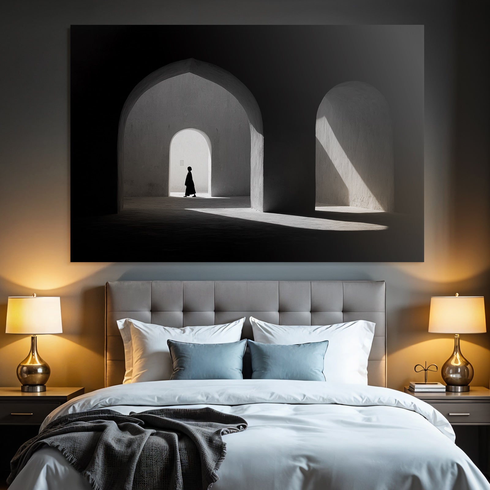 Silhoütte Einer Person Die Durch Architektonischen Raum Geht