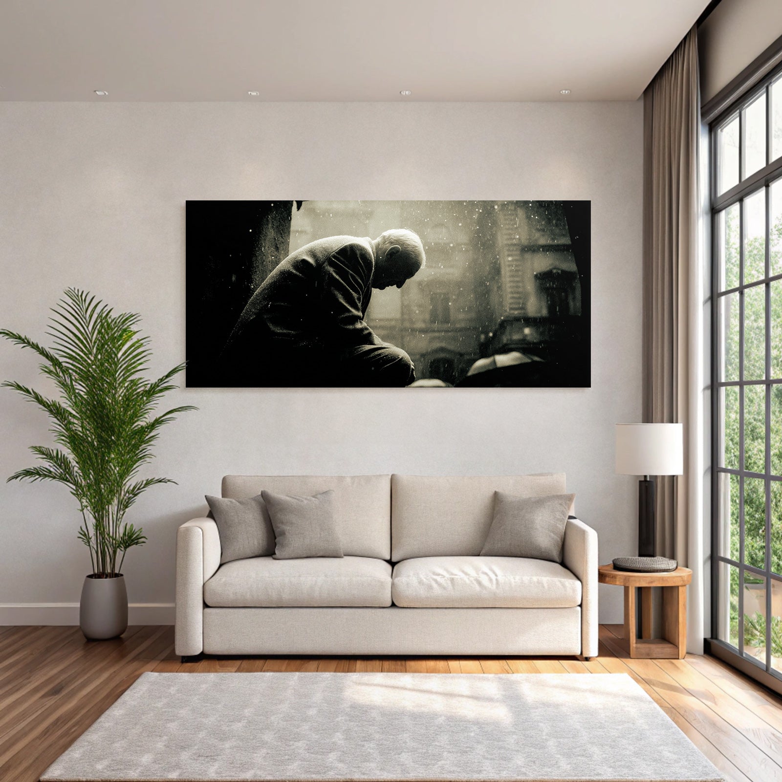 Somberer Moment Of Older Man In Rain Sw