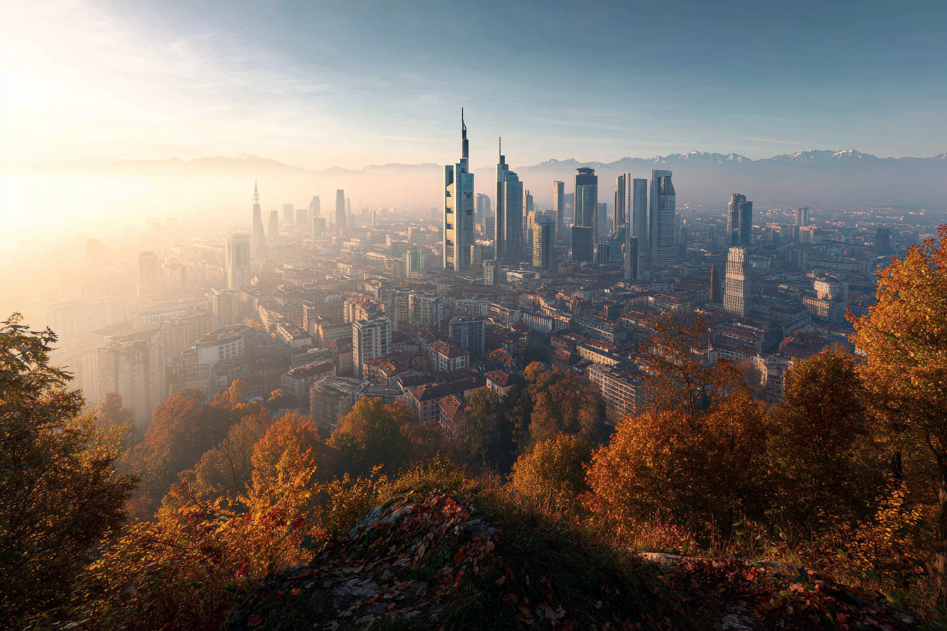 Städtische Skyline Im Mit Modernen Gebäuden Und Bergen | Herbst | Jahreszeiten