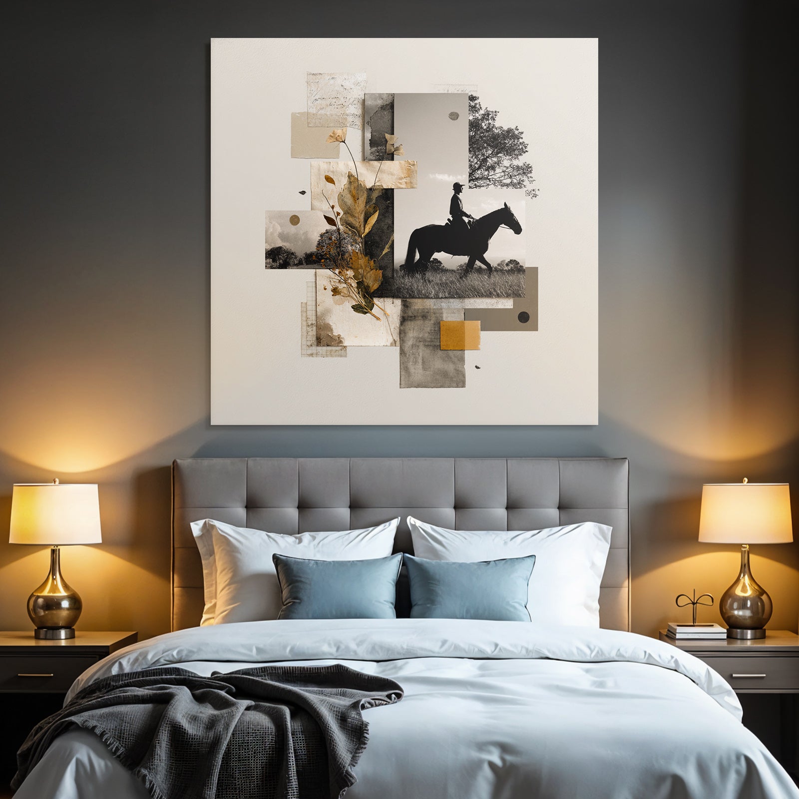 Silhouette Reitender Mensch Im Wald Collage Sepiatonen Rustikal