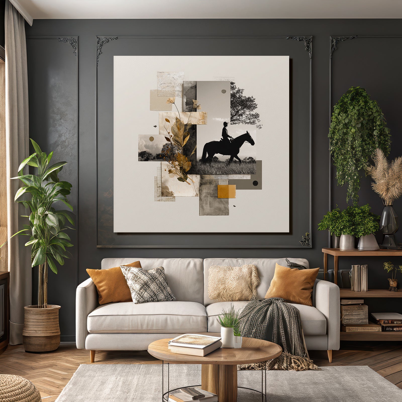 Silhouette Reitender Mensch Im Wald Collage Sepiatonen Rustikal