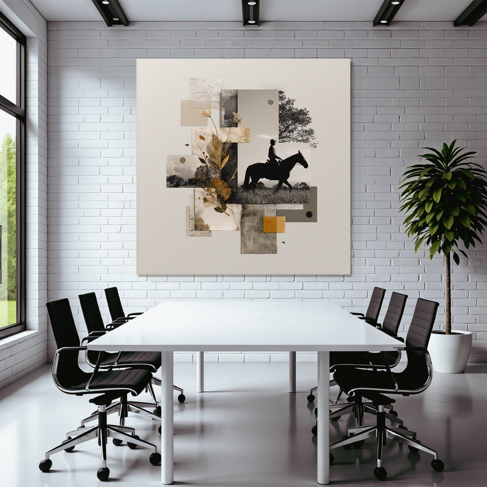 Silhouette Reitender Mensch Im Wald Collage Sepiatonen Rustikal