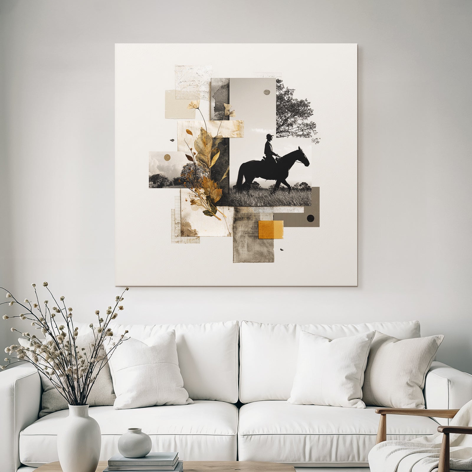 Silhouette Reitender Mensch Im Wald Collage Sepiatonen Rustikal