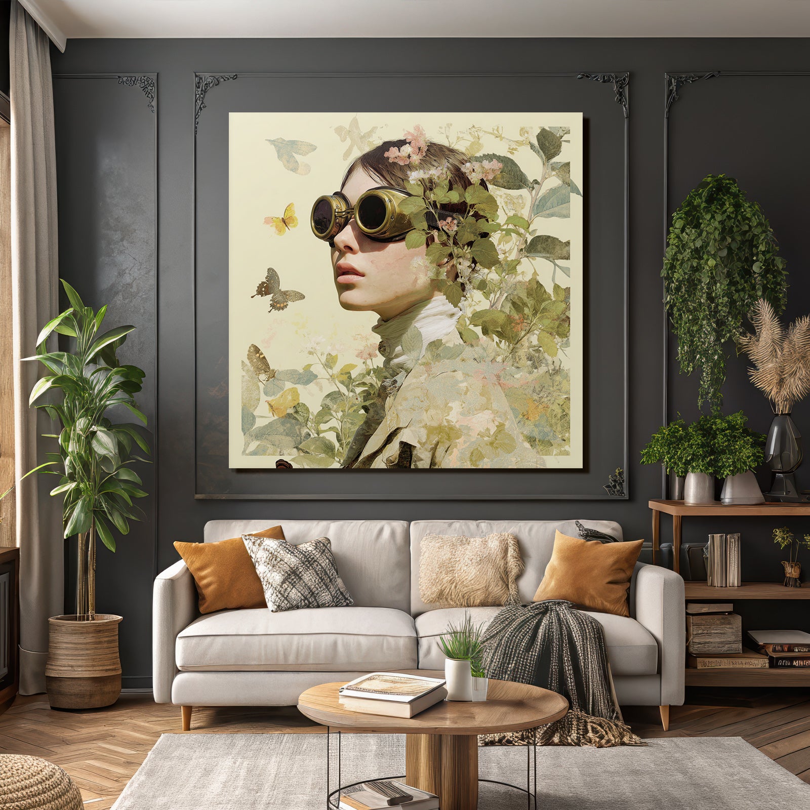 Steampunk Goggles Flowers and Butterflies Fantasy Art