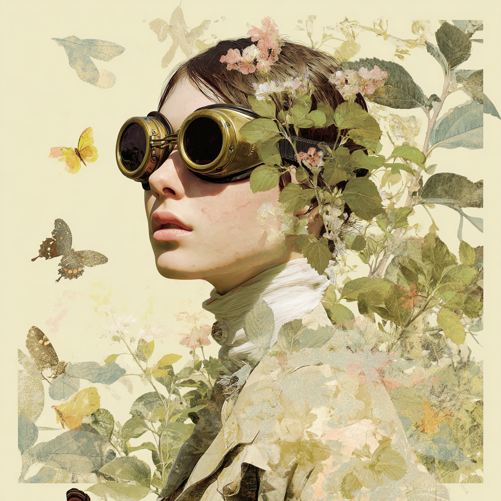 Steampunk Goggles Blumen Und Schmetterlinge Fantasy Kunst | Digital Art | Kunstgattungen
