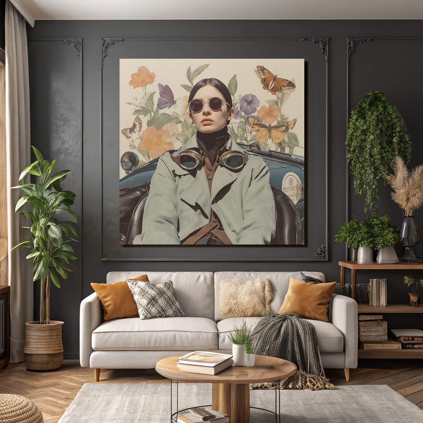 Stylish Person Vintage Car Sunglasses With Flora And Butterflies
