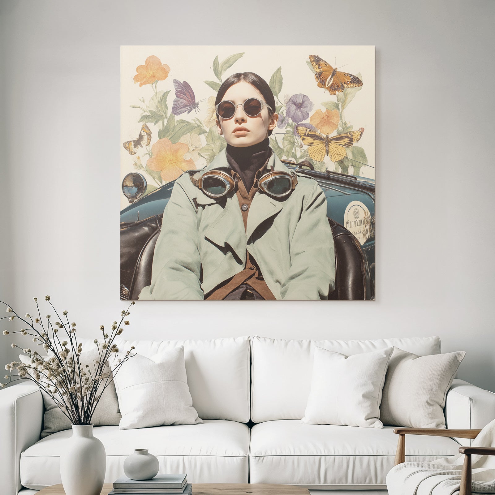 Stylish Person Vintage Car Sunglasses With Flora And Butterflies