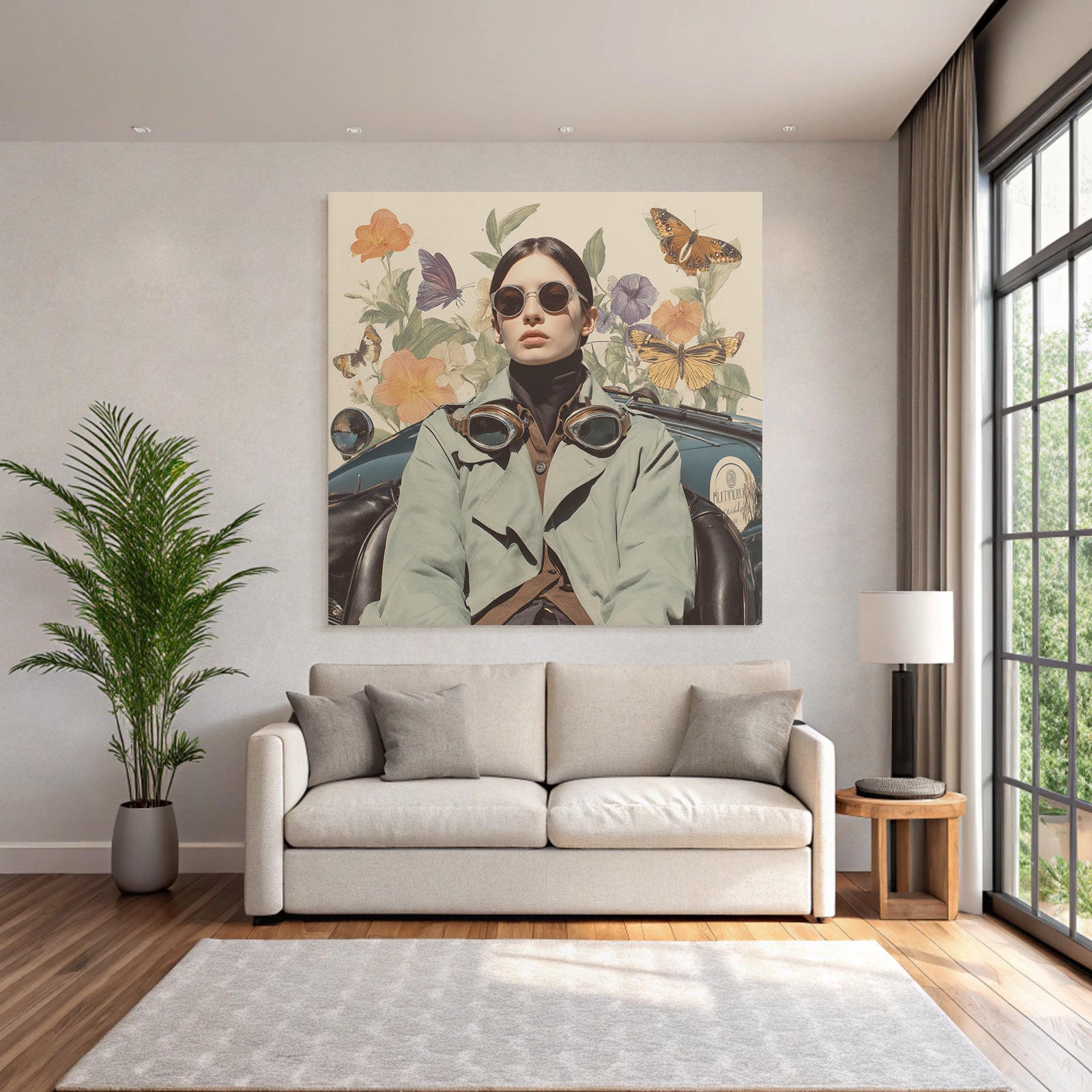 Stylish Person Vintage Car Sunglasses With Flora And Butterflies