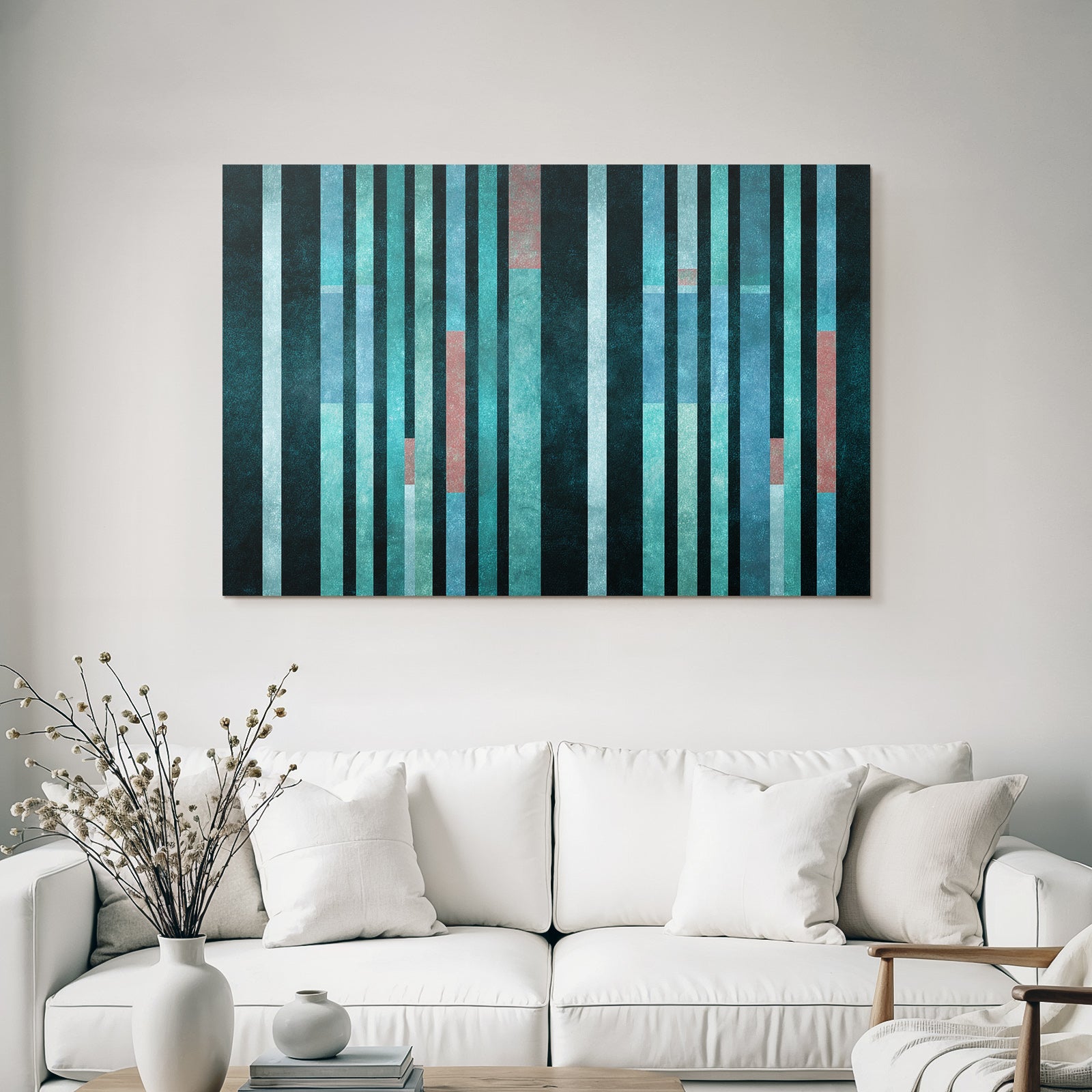 Abstract Art Vertical Stripes Teal Blue Dark Background