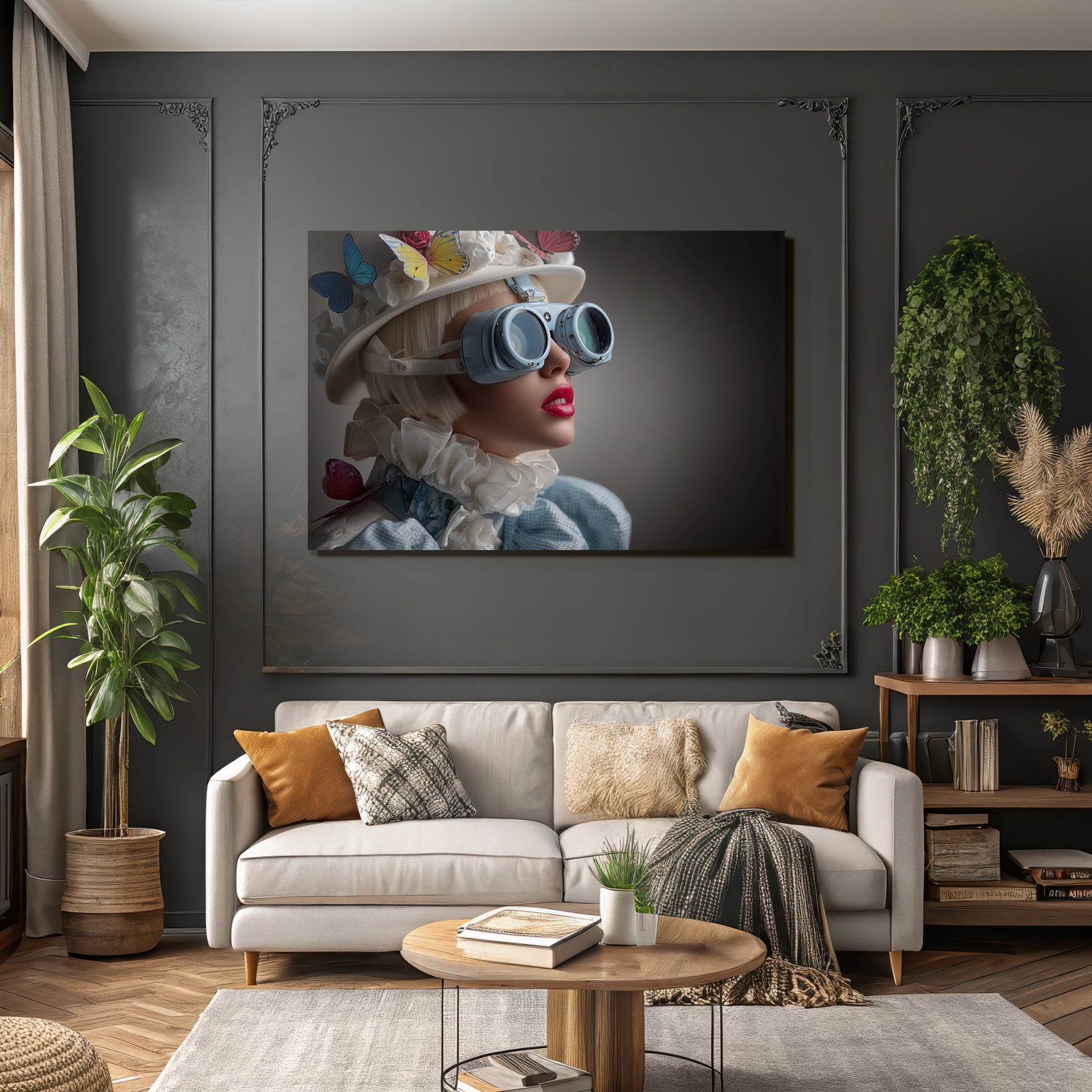 Stylisierte Portraet Mit Hut Und Goggles Fashion Accessoires