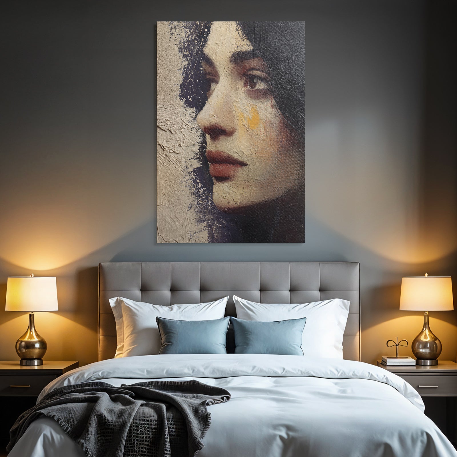 Seitliches Portraet Einer Frau Mit Textur Und Warmen Toenen