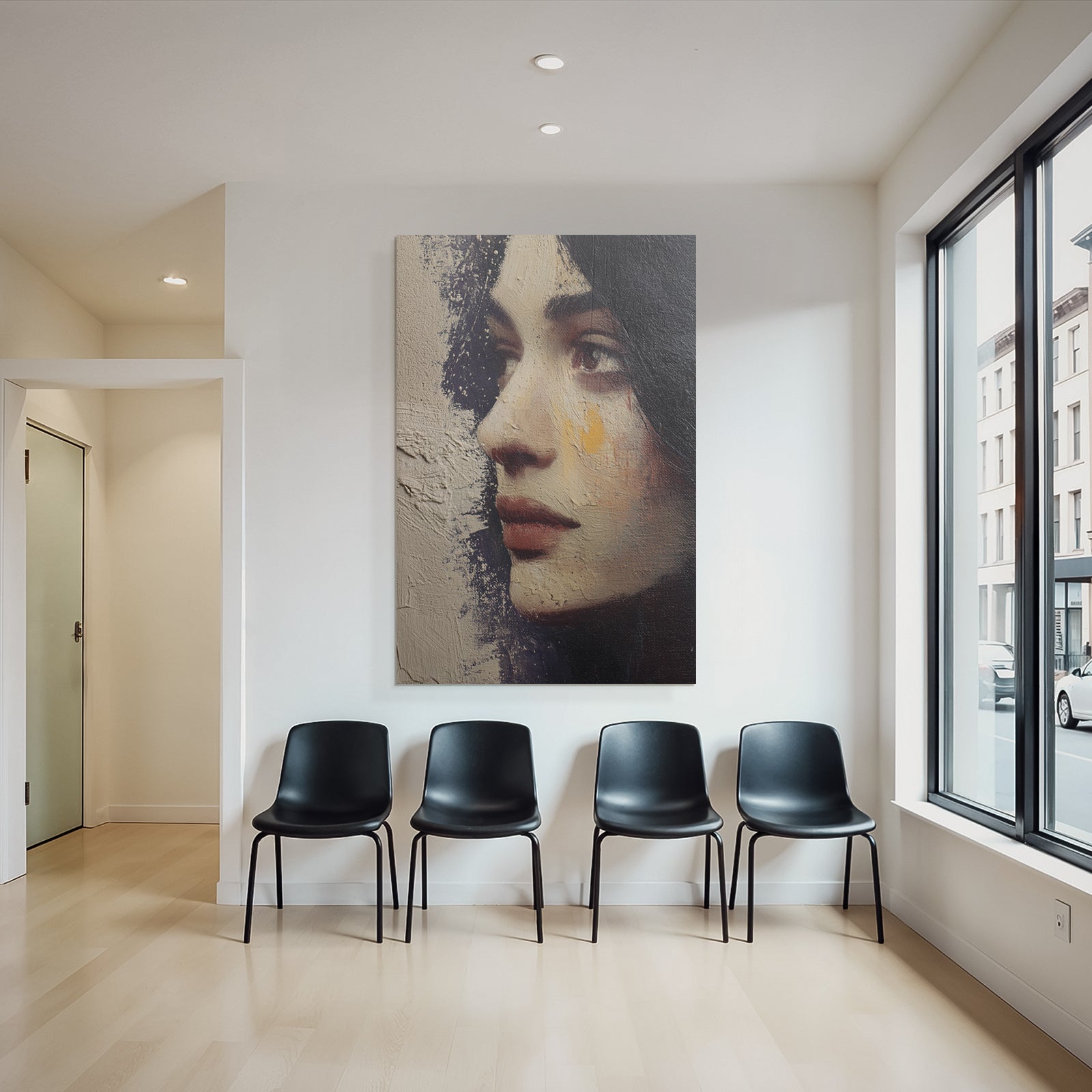 Seitliches Portraet Einer Frau Mit Textur Und Warmen Toenen